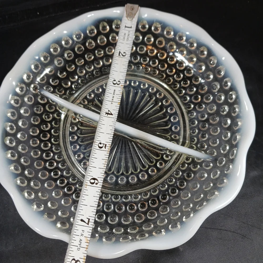 Vintage Fenton Hobnail Divided Dish White Opalescent